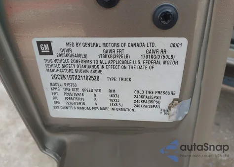 2002 Chevrolet Silverado 1500 Lt from USA, damaged, VIN 2GCEK19TX21102528